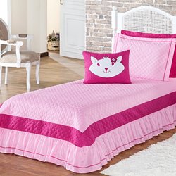 Cobre Leito Solteiro Gatinha Mel Rosa 4 Peças Cobre Leito Solteiro Gatinha Mel Rosa 4 Peças