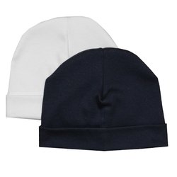 Kit Touca de Bebê Malha Marinho e Branco Kit Touca de Bebê Malha Marinho e Branco