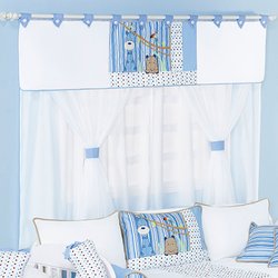 Cortina Para Quarto de Bebê Menino Hipopó 1,70M Branco - Azul Cortina Para Quarto de Bebê Menino Hipopó 1,70M Branco - Azul