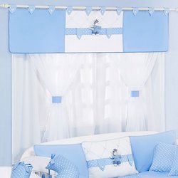 Cortina Para Quarto de Bebê Menino Ternura 1,70M Branco - Azul Cortina Para Quarto de Bebê Menino Ternura 1,70M Branco - Azul