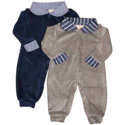 Kit Macacão de Bebê Listrado Marinho e Cinza Plush Kit Macacão de Bebê Listrado Marinho e Cinza Plush