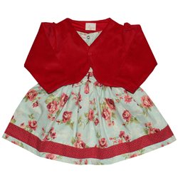 Vestido de Bebê Glamour Floral Verde com Vermelho Vestido de Bebê Glamour Floral Verde com Vermelho