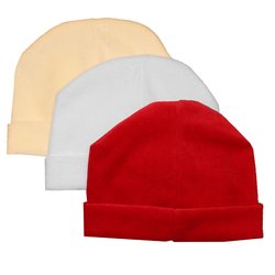 Kit Touca de Bebê Plush Branco, Palha e Vermelho Kit Touca de Bebê Plush Branco, Palha e Vermelho