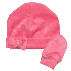 Kit Touca e Luva de Bebê Rosa Plush Kit Touca e Luva de Bebê Rosa Plush
