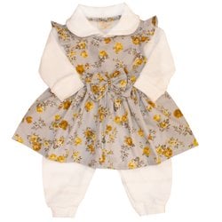 Macacão Manga Longa Mimo Floral Cinza com Branco Plush Macacão Manga Longa Mimo Floral Cinza com Branco Plush
