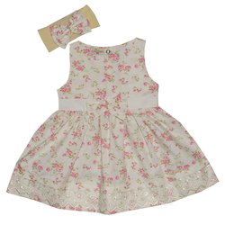 Vestido de Bebê Petit Floral Palha com Rosa Vestido de Bebê Petit Floral Palha com Rosa