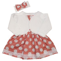 Vestido de Bebê Miss Salmão com Branco 3 Peças Vestido de Bebê Miss Salmão com Branco 3 Peças