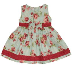 Vestido de Bebê Floral Verde com Vermelho Vestido de Bebê Floral Verde com Vermelho