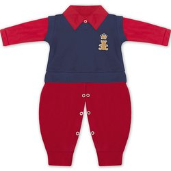 Macacão Manga Longa Realeza Vermelho e Marinho 2 Peças Macacão Manga Longa Realeza Vermelho e Marinho 2 Peças