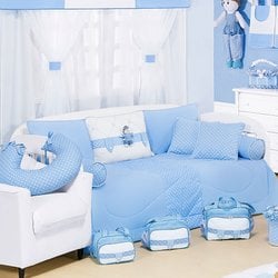 Kit Bicama Babá Para Quarto de Bebê Enxoval Ternura Azul 08 Peças Kit Bicama Babá Para Quarto de Bebê Enxoval Ternura Azul 08 Peças