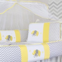 Kit Berço Chevron Elefante Amarelo 100% Algodão 9 Peças Kit Berço Chevron Elefante Amarelo 100% Algodão 9 Peças