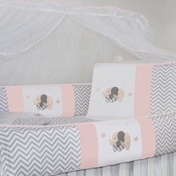 Kit Berço Chevron Elefante Rosa 100% Algodão 9 Peças Kit Berço Chevron Elefante Rosa 100% Algodão 9 Peças