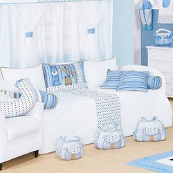 Kit Bicama Babá Para Quarto de Bebê Enxoval Menino Hipopó 08 Peças Kit Bicama Babá Para Quarto de Bebê Enxoval Menino Hipopó 08 Peças