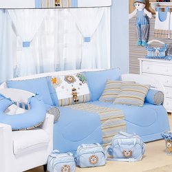 Kit Bicama Babá Para Quarto de Bebê Menino Safari Azul 08 Peças Kit Bicama Babá Para Quarto de Bebê Menino Safari Azul 08 Peças