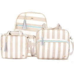 Kit Bolsa Maternidade Essencial Listrada Palha e Azul 3 Peças Kit Bolsa Maternidade Essencial Listrada Palha e Azul 3 Peças