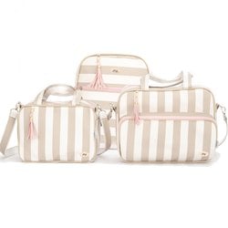 Kit Bolsa Maternidade Essencial Listrada Palha e Rosa 3 Peças Kit Bolsa Maternidade Essencial Listrada Palha e Rosa 3 Peças
