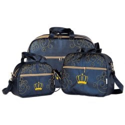 Kit Bolsa Maternidade Glamour Marinho e Dourado 3 Peças Kit Bolsa Maternidade Glamour Marinho e Dourado 3 Peças