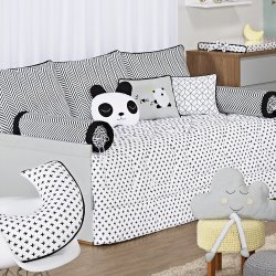 Kit Cama Babá Panda Preto 100% Algodão 9 Peças Kit Cama Babá Panda Preto 100% Algodão 9 Peças