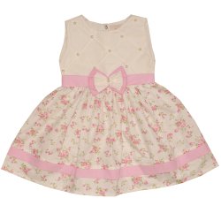 Vestido de Bebê Cherrie Floral Palha com Rosa Vestido de Bebê Cherrie Floral Palha com Rosa
