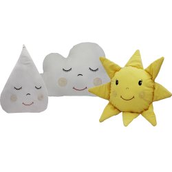 Almofada Sol Amarelo, Nuvem e Gota Cinza 3 Peças Almofada Sol Amarelo, Nuvem e Gota Cinza 3 Peças