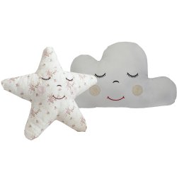 Almofada Nuvem Cinza e Estrela Nervura Floral Rosa Almofada Nuvem Cinza e Estrela Nervura Floral Rosa