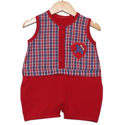 Macacão Curto de Bebê Xadrez Vermelho Macacão Curto de Bebê Xadrez Vermelho