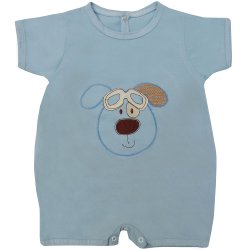 Macacão Curto de Bebê Cachorro Azul Macacão Curto de Bebê Cachorro Azul