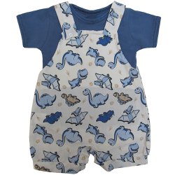 Jardineira de Bebê Dinossauro Azul 2 Peças Jardineira de Bebê Dinossauro Azul 2 Peças