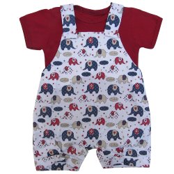 Jardineira de Bebê Elefantinho Vermelho 2 Peças Jardineira de Bebê Elefantinho Vermelho 2 Peças