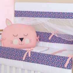Kit Berço Gatinha Floral Rosê e Marinho 9 Peças Kit Berço Gatinha Floral Rosê e Marinho 9 Peças