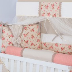 Kit Berço Sophia Floral Palha 9 Peças Kit Berço Sophia Floral Palha 9 Peças