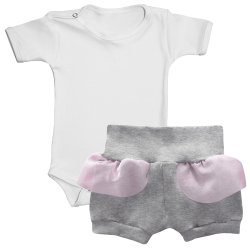 Conjunto de Bebê Body + Shorts Cinza e Rosa Conjunto de Bebê Body + Shorts Cinza e Rosa