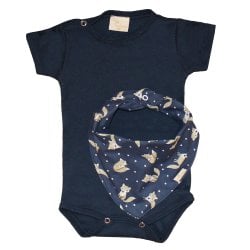Body de Bebê Curto Marinho + Bandana Raposinha Body de Bebê Curto Marinho + Bandana Raposinha