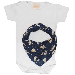 Body de Bebê Curto Branco + Bandana Raposinha Body de Bebê Curto Branco + Bandana Raposinha
