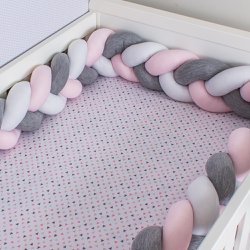 Protetor de Berço Trança Rosa, Branco e Cinza 1 Peça Protetor de Berço Trança Rosa, Branco e Cinza 1 Peça