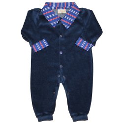 Macacão Longo de Bebê Listrado Marinho Plush Macacão Longo de Bebê Listrado Marinho Plush
