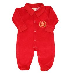 Macacão Longo de Bebê Coroa Dourada Vermelho Plush Macacão Longo de Bebê Coroa Dourada Vermelho Plush