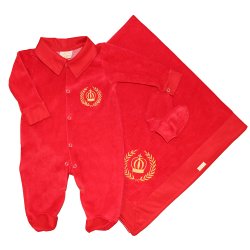 Saída de Maternidade Realeza Vermelho com Dourado Plush 3 Peças Saída de Maternidade Realeza Vermelho com Dourado Plush 3 Peças