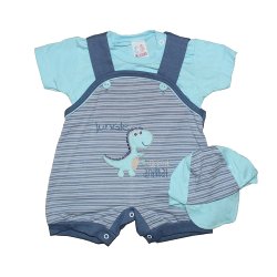 Macacão Curto de Bebê Dinossauro Azul 3 Peças Macacão Curto de Bebê Dinossauro Azul 3 Peças