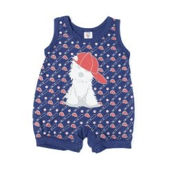 Macacão Verão de Bebê Dog Basebol Azul Malha Macacão Verão de Bebê Dog Basebol Azul Malha