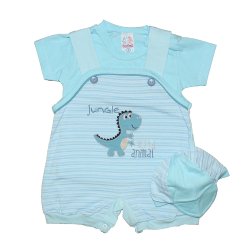 Macacão Curto de Bebê Jungle Azul 3 Peças Macacão Curto de Bebê Jungle Azul 3 Peças