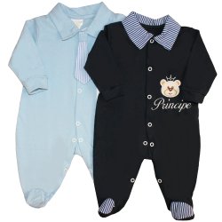 Macacão Longo de Bebê Príncipe Marinho e Gravata Azul 2 Peças Macacão Longo de Bebê Príncipe Marinho e Gravata Azul 2 Peças