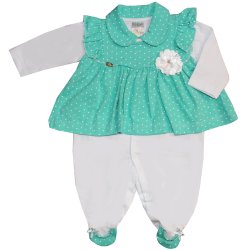 Macacão Longo de Bebê Linda Poá Verde Água 2 Peças Macacão Longo de Bebê Linda Poá Verde Água 2 Peças