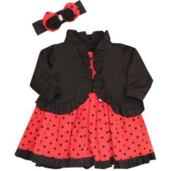 Vestido de Bebê Vermelho Poá Preto 3 Peças Vestido de Bebê Vermelho Poá Preto 3 Peças