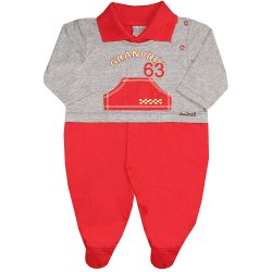 Macacão Longo de Bebê Vermelho e Cinza Macacão Longo de Bebê Vermelho e Cinza