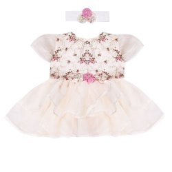 Vestido de Bebê Mari Floral Palha 2 Peças Vestido de Bebê Mari Floral Palha 2 Peças