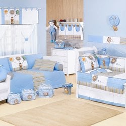 Quarto de Bebê Menino Safari Azul Sem Enxoval Cama Babá Quarto de Bebê Menino Safari Azul Sem Enxoval Cama Babá