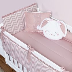 Kit Berço Coelhinha Zig Zag Rosê 100% Algodão 10 Peças Kit Berço Coelhinha Zig Zag Rosê 100% Algodão 10 Peças