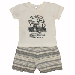 Conjunto de Bebê Camiseta Palha + Shorts Listras Conjunto de Bebê Camiseta Palha + Shorts Listras