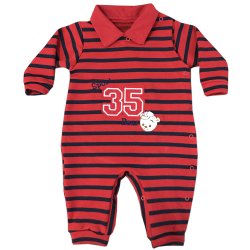 Macacão Longo de Bebê Urso Listras Vermelho Malha Macacão Longo de Bebê Urso Listras Vermelho Malha